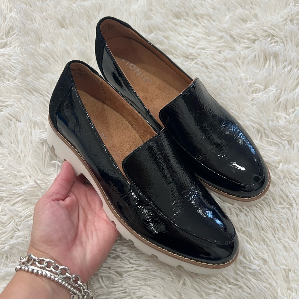 Vionic Black Patent Leather Loafers